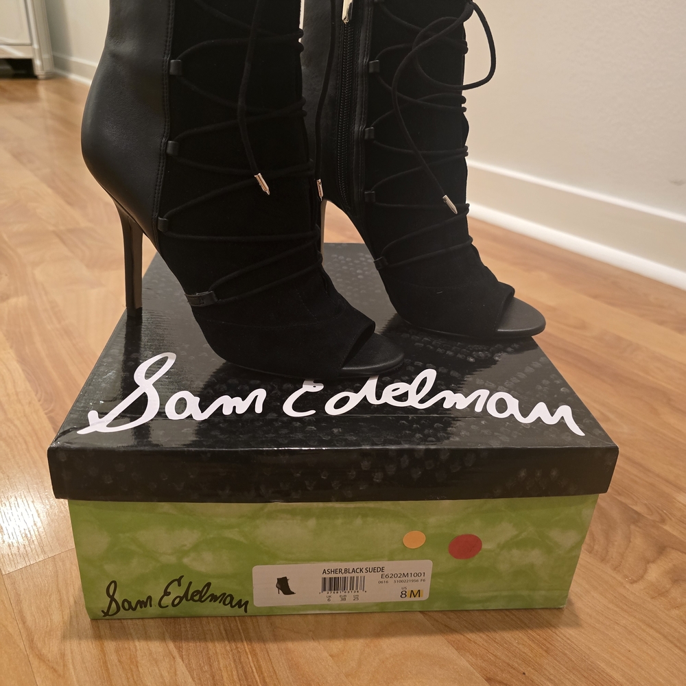 Sam Edelman Black Lace-Up Heeled Boots